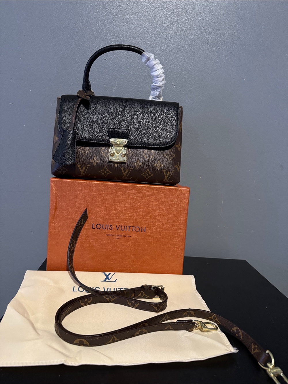 Fashion Brown LV Monogram and Black Top Handle Satchel